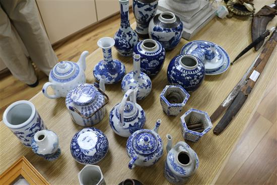 A quantity of 19th and 20th century Blue and white Chinese ceramics tallest 24.5cm